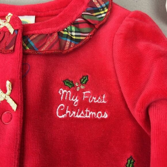 Little Me My First Christmas Velour embroidered Footie NWT size 6 months - Picture 7 of 14
